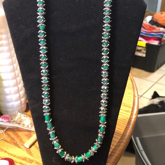 Jewelry - Heavy silver and green glass beads.